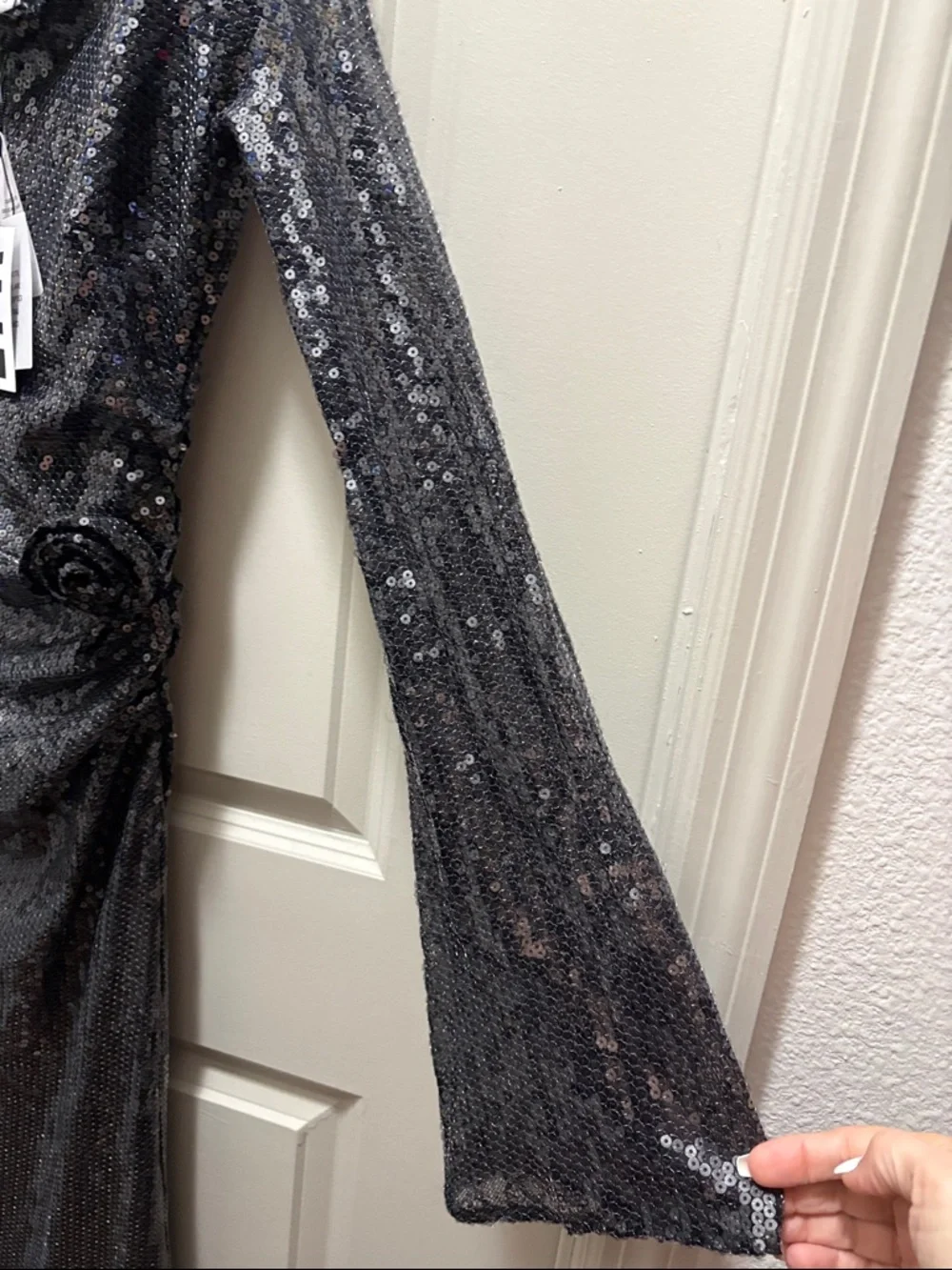 LPA Black Sequin Long-Sleeve Draped Gown - Picture 3 of 12